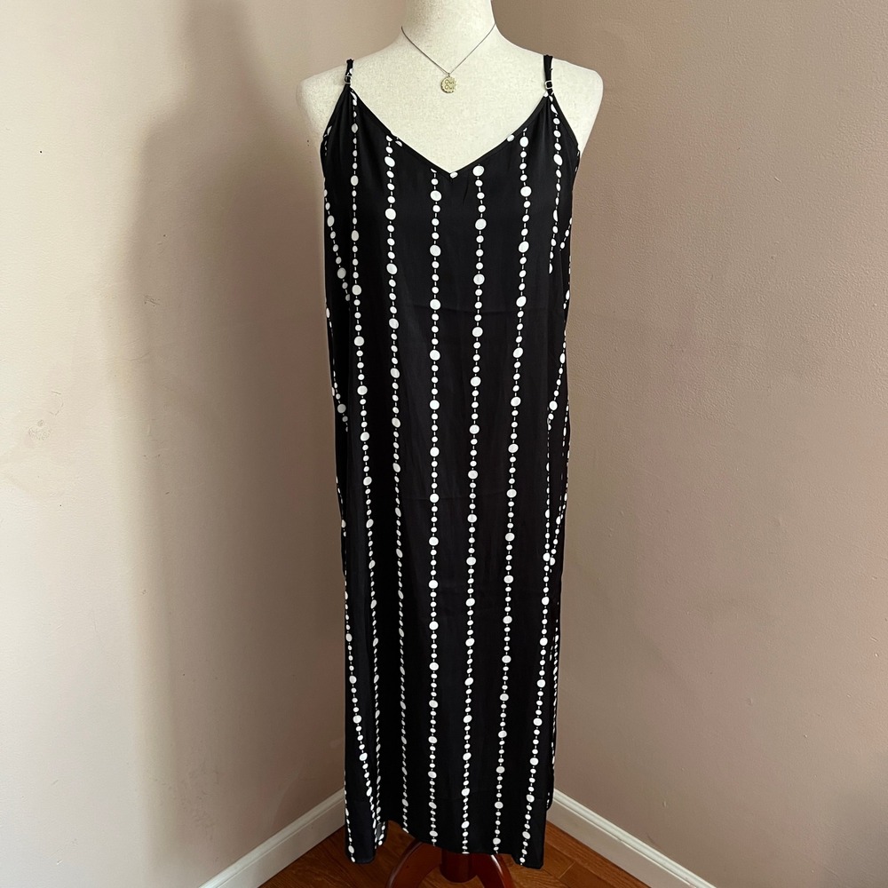 Kate Spade New York Black White Dot‎ Stripe Sleeveless Midi Dress Size M